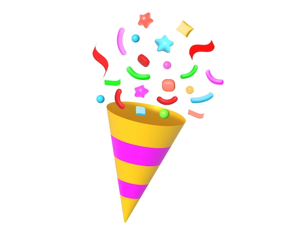 3D-icon party popper met vliegende confetti en sterren Symbool van plezier viering verrassing Vector illustratie