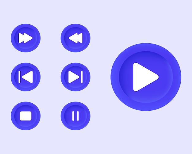 3D アイコン リアルマルチメディア プレイヤーセット プレイボタン ベクトルデザイン