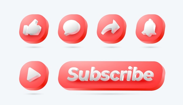 3d icon set like comment share notification and subscribe button design