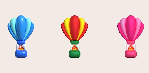 3d icon Travel with hot air balloon flying gas and clouds Minimal style icon