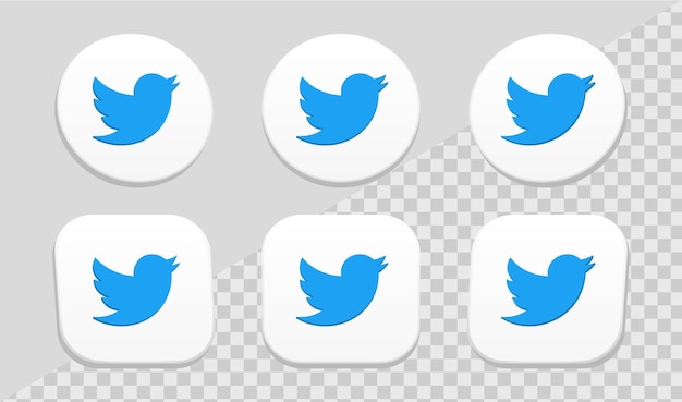3d icon twitter logo for social media icons logos in white circle and square frames collection set
