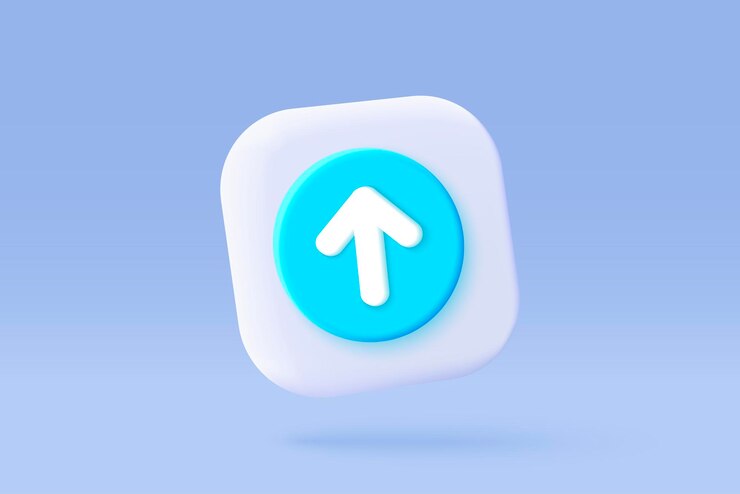 Vector 3d icon upload data to cloud computing concept for file sharing and data transfer system upload to server with white up arrow use for mobile app website 3d vector with shadow render illustration