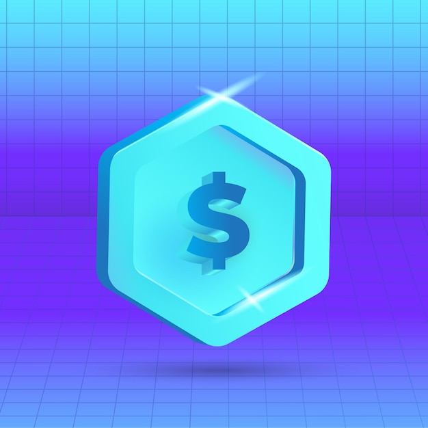 3D Icon USD Dollar Symbol Currency Futuristic Coin Money. 3D render. Editable 3D Icons coins