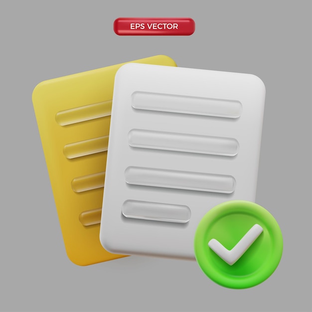 3D icon yellow white accepted document cartoon render style vector mesh