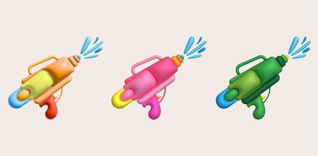 3d iconВодяной пистолет иллюстрация Пластиковая летняя игрушка Красочный дизайн для детей Пистолет с брызгами воды