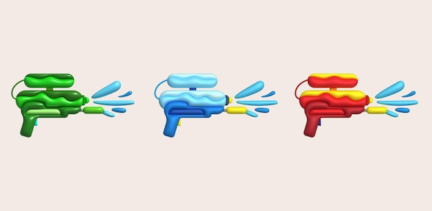 3d iconWater gun illustration Plastic summer toy Colorful design for children Gun with water splash