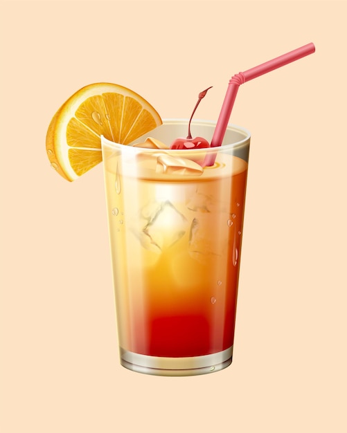 3d icy tequila sunrise cocktail