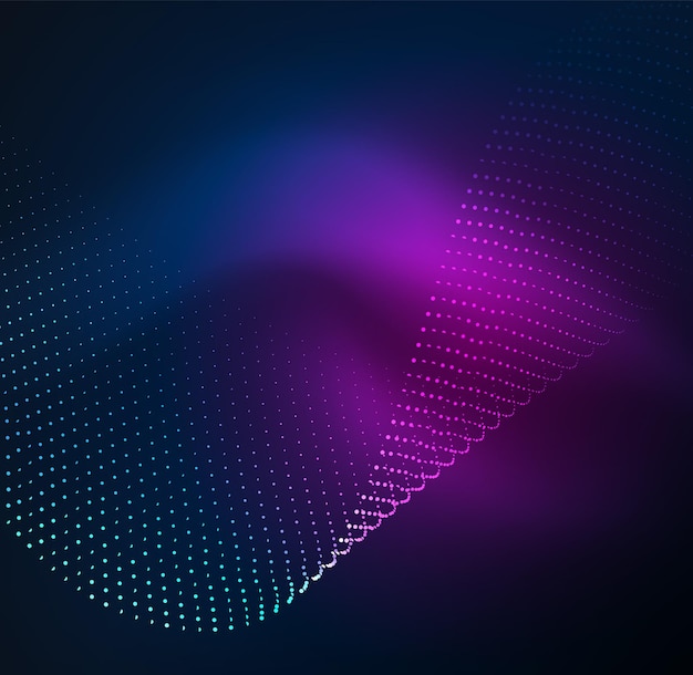 Vector 3d illuminated wave of glowing particles
