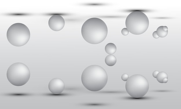 3D illustratie van ballen van verschillende grootte die in de ruimte hangen. 3D geïsoleerd op witte achtergrond