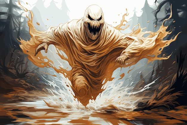 3d-illustratie van een angstaanjagende figuur een schedel die uit smokea komt glimlachende geest op witte achtergrond