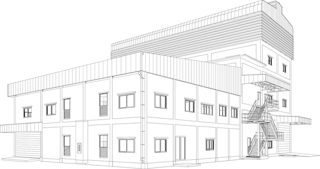 3D-illustratie van een industrieel gebouw