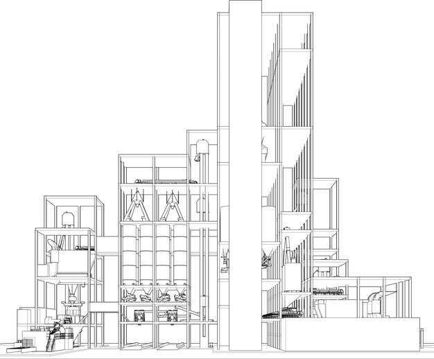 3D-illustratie van een industrieel gebouw