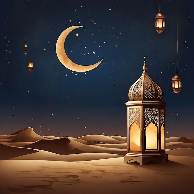 3D-illustratie van een moskee met gouden maan- en sterrenornament