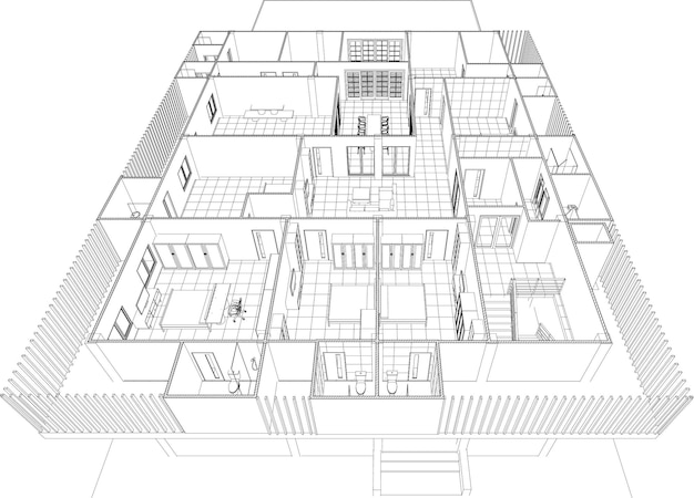 Vector 3d-illustratie van een woningproject