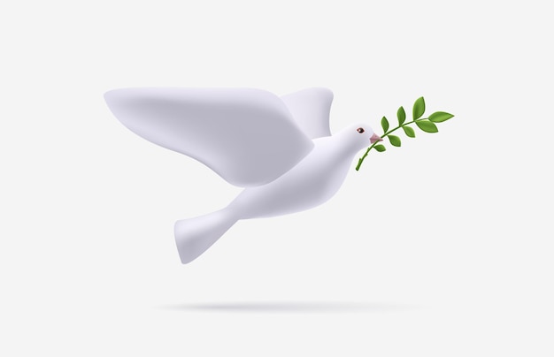 3d illustratie van geïsoleerde duif en olijftak Symbool van vrede render gestileerd