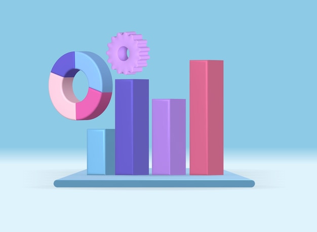 3d-illustratie van het bedrijf of een nota voor de analyse van bedrijfsgroeigegevens