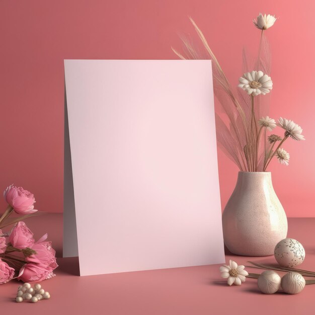 Vector 3d illustration blank white card and flowers with empty space 3d illustration blank white car