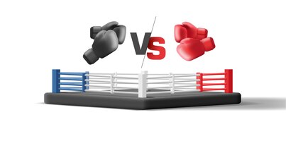 Vector 3d illustration of boxing ring with red gloves vs black