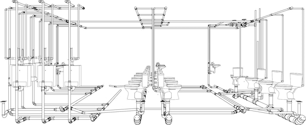 Vector 3d illustration of building construction and piping