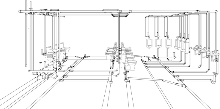 Vector 3d illustration of building construction and piping