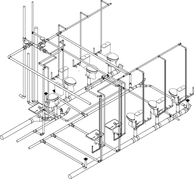 Vector 3d illustration of building construction and piping