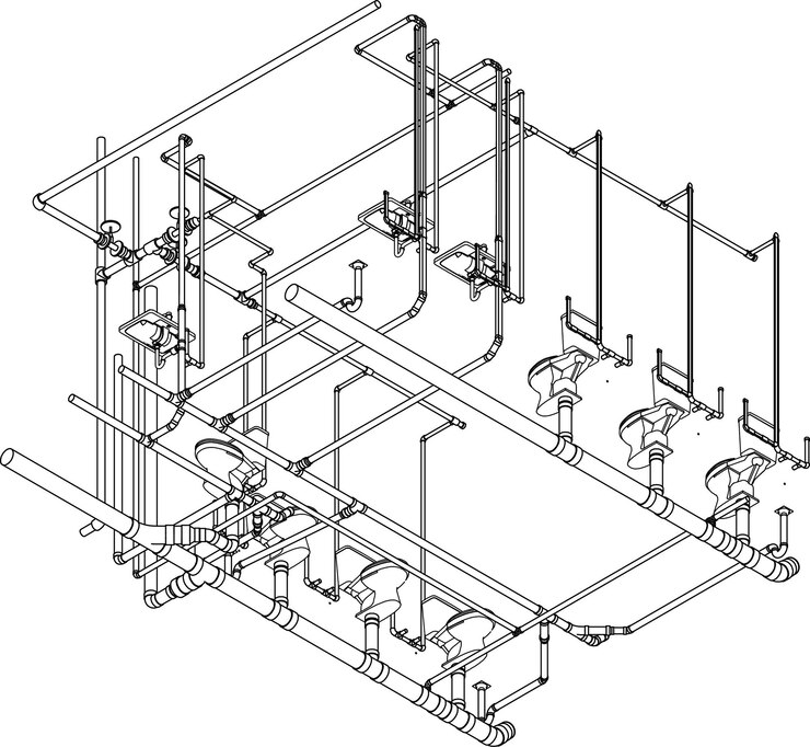 Vector 3d illustration of building construction and piping