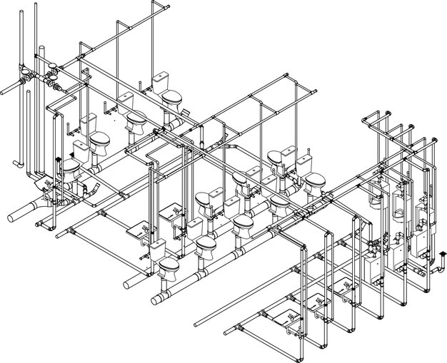 Vector 3d illustration of building construction and piping