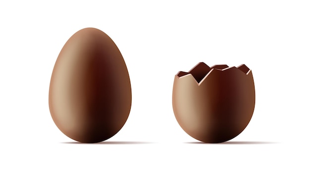 Vettore l'illustrazione 3d dell'uovo di pasqua al cioccolato intero e della parte rotta a metà rende lo stile