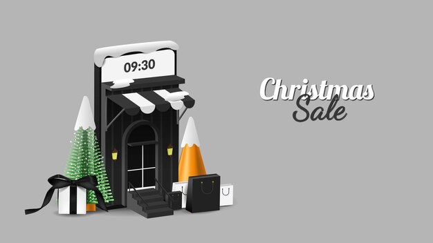 3d иллюстрация рождественская распродажа на мобильном устройстве 3d для веб-сайта и мобильного приложения