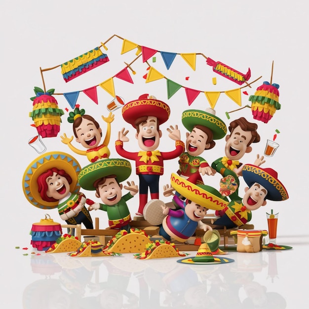 3D illustration of a Cinco de Mayo celebration