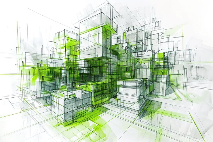 Vector 3d illustration city skyline on white background with reflection