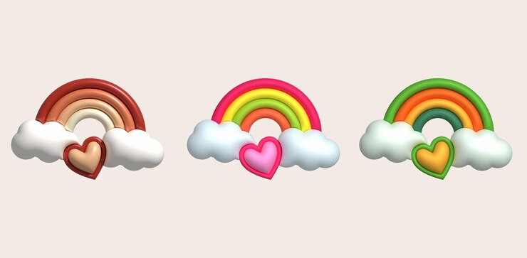3D illustration Color Rainbow cloud and heart minimal style