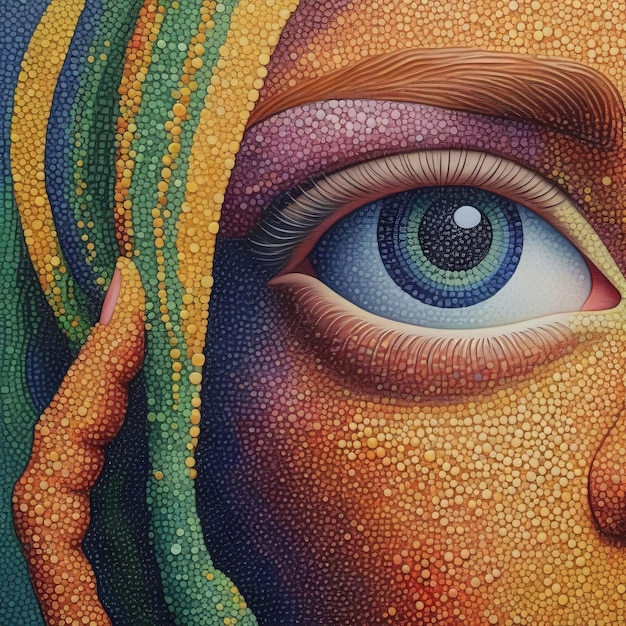 Vettore illustrazione 3d faccia colorata con occhio e sfondo colorato illustrazione 3d faccia colorata