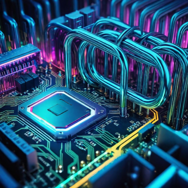 3D illustration of computer processor with microcircuits 3D illustration of computer processor