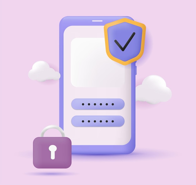 3d illustration The concept of personal data security in the phone in mobile applications