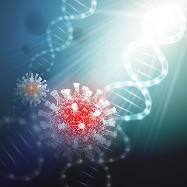 Vettore illustrazione 3d di coronavirus rna. covid-19, infezione da coronavirus.