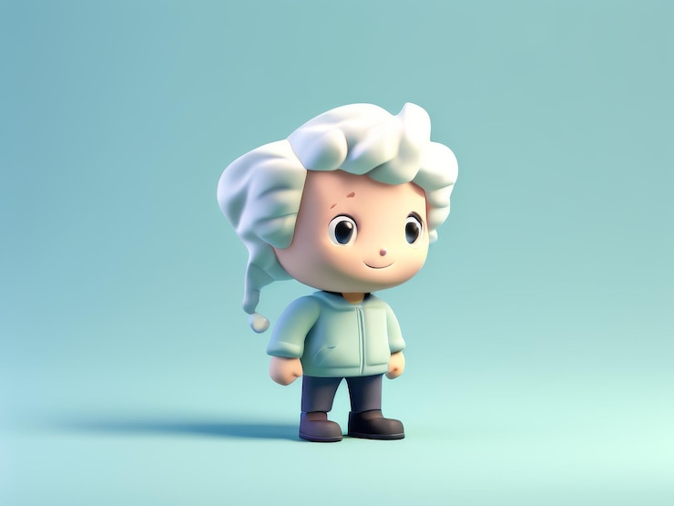 Vector 3d illustration of a cute white character 3d illustration of a cute little boy with a white ha