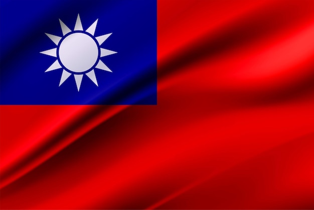 台湾の 3 d イラストレーション フラグ。台湾の手を振る旗をクローズアップ。台湾の旗のシンボル。