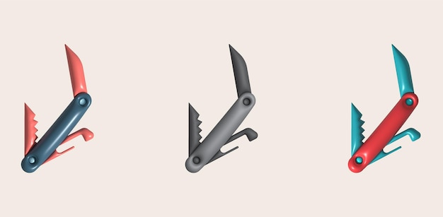 3D 일러스트 폴딩 나이프 캠핑 콤팩트 익스페디션 나이프 Penknife multitool