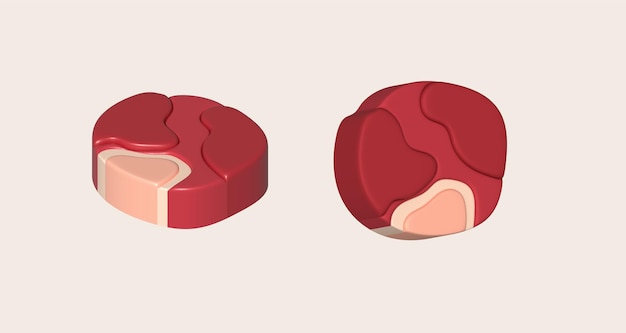 3Dイラスト 肉の切り切り 豚肉や牛肉の肉の切れ切り ステーキ