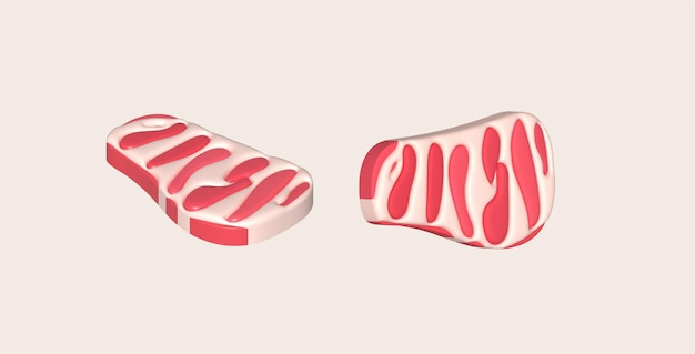 3D illustration Fresh slices or meat Marbling of pork or beef tenderloin for steak