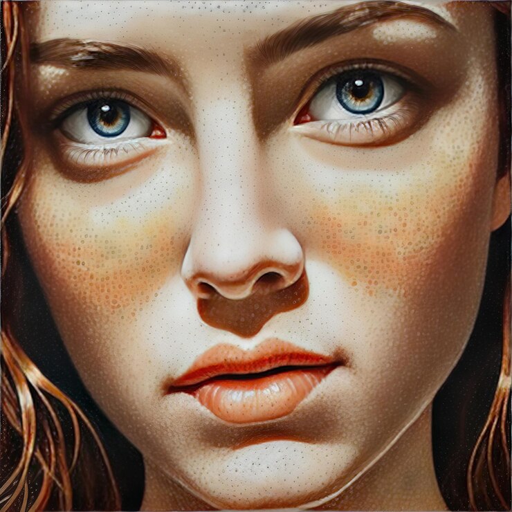 Vector 3d illustration of a girl with a beautiful face and a golden lips in the background 3d illustra