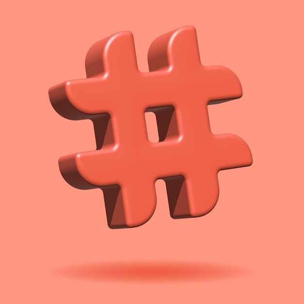 Vector 3d illustration of hashtag icon in soft red pastel color