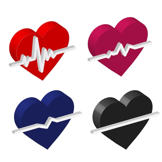 3d Illustration heartbeat line and ECG EKG signal set
