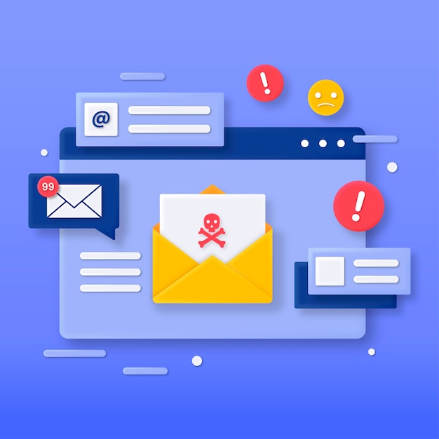 3D illustration of a malicious email concept