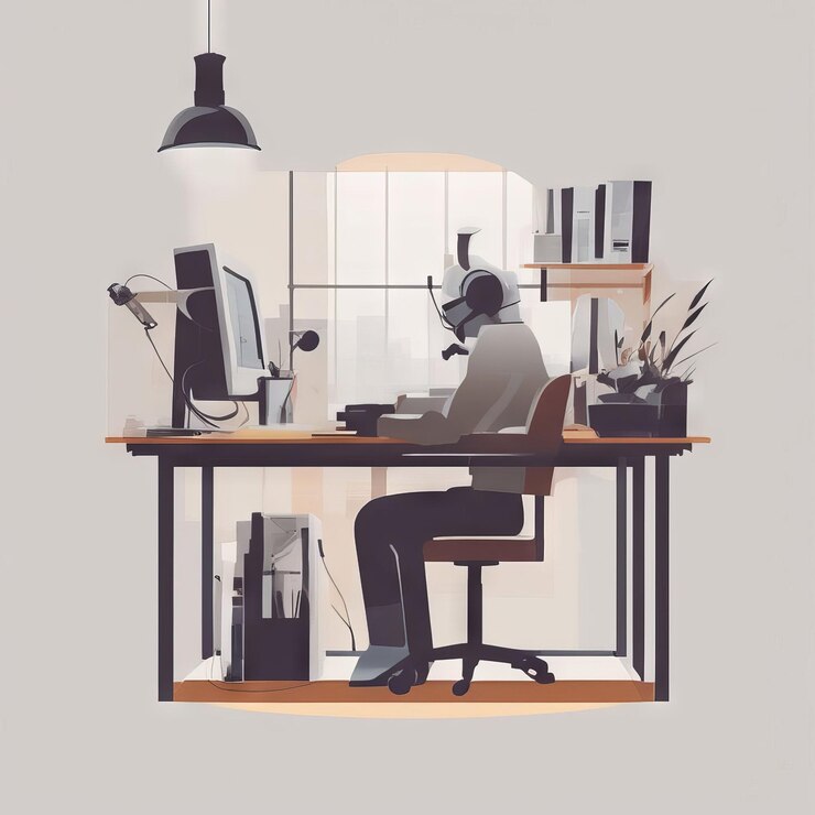 Vector 3d illustration man working at computer 3d illustration man working at computer