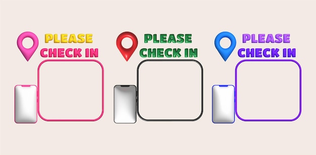 Vettore illustrazione 3d qr code cornice telefono cellulare e un'icona per il check-in