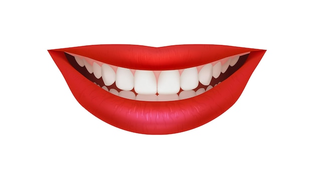 3D illustration of realistic red lips with a bright and beautiful smile Perfect for cosmetic