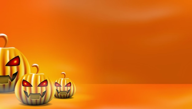 3D illustration of scary Halloween theme banner with Jack O Lantern pumpkin