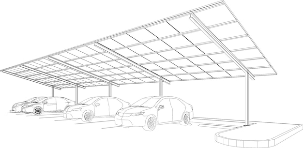 Vector 3d illustration of solar carport